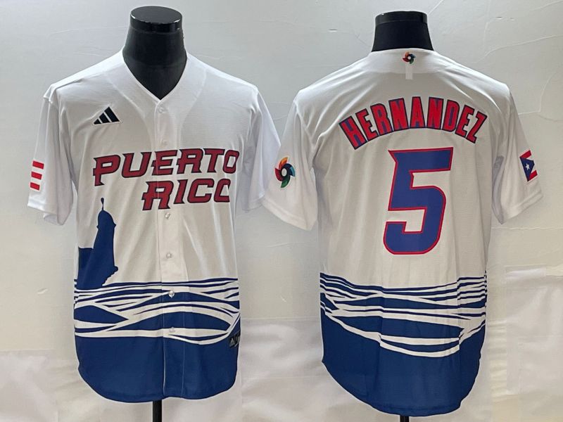Men 2023 World Cub Puerto Rico #5 Hernandez White Nike MLB Jersey7->more jerseys->MLB Jersey